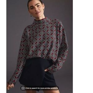 Anthropologie Maeve Carys Maroon Black Geometric Mock Neck Sweater S